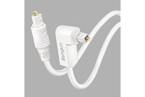 Bangun White Optical Audio Cable, Slim 90 Degree SPDIF Toslink Digital Audio Cord, Right Angle Fiber Optic Audio Cord, Digital Sound Cable for Sound Bar/TV/PS4/Xbox/Home Theater, 3ft