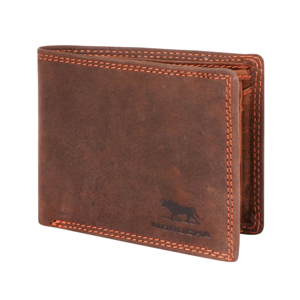 MORUCHA Top Grain Leather Wallet Men | RFID Blocking Wallets | Bifold Distressed Leather Wallet for Men | ID Cardholder | Coin Pocket | 6 Card Slots | Gift for Him #M20 (Brown)