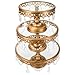 'Victoria Collection' Round Metal Cake Stand Set of 3 Display with Glass Tops and Crystal Dangles (Gold)