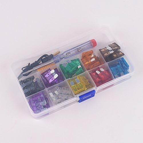 100Pcs 2A 3A 5A 7.5A 10A 15A 20A 25A 30A 35A car auto motorcycle Blade Fuse Kit with Electrical Tester Fuse Dimensions:19mm x 5mm x 18mm