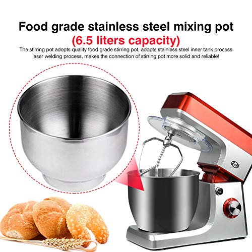 Wellish Stand Mixer 5L Kitchen Mixer 6 Speed 1200W Dough Mixer with Dough Hooks, Whisk, Beater, Pouring Shield, Dough Maker, Red