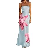 Women Strapless Floral Maxi Dress Sexy Sleeveless Backless Off Shoulder Long Summer Dress 2025
