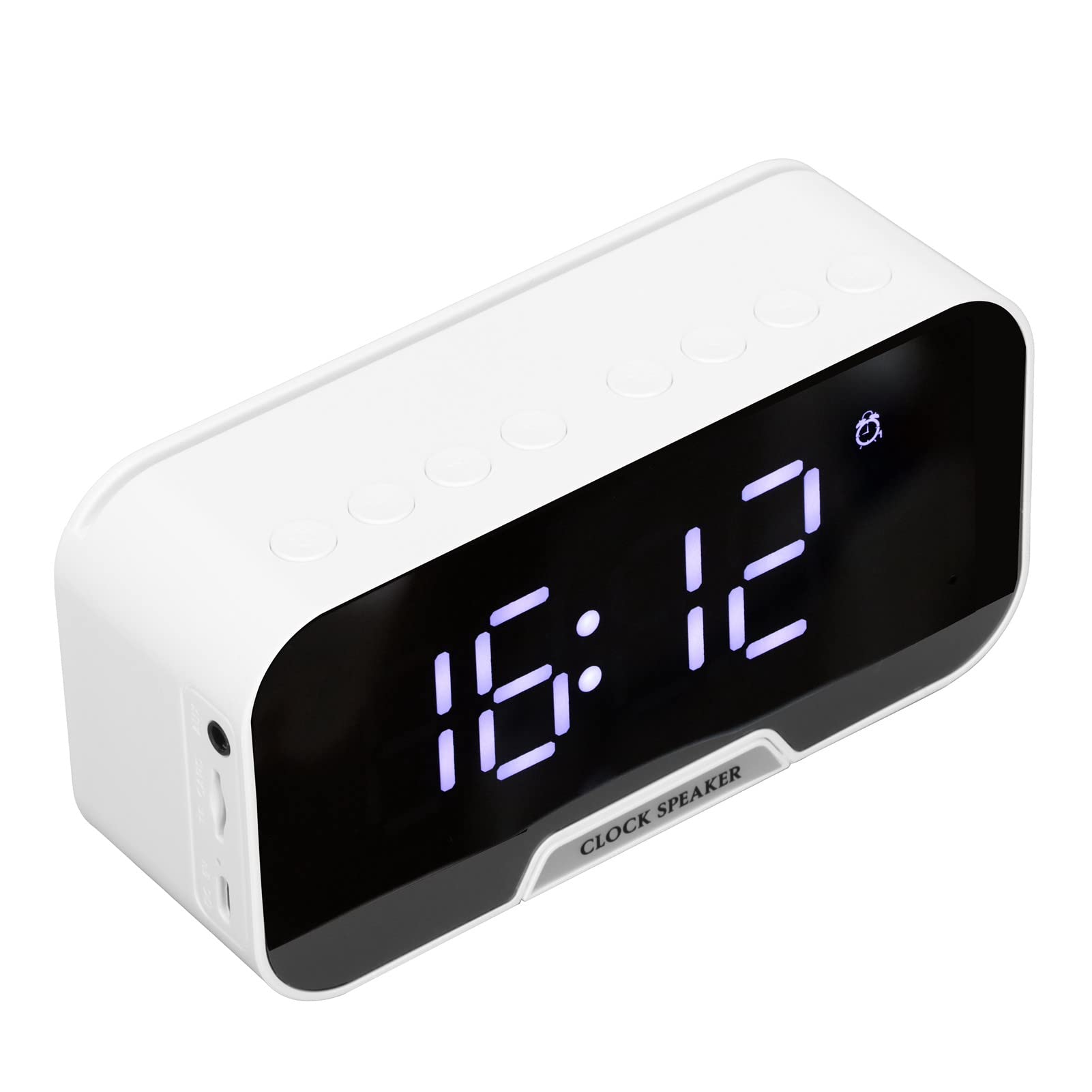 Radio Alarm Clock with Bluetooth Speakers for Bedroom Office, Portable Digital Alarm Clock Speaker with LED Display Calendar Temperature, Adjustable Brightness(white)