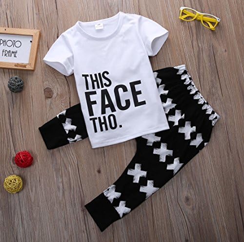 Magical Baby Little Boys Short Sleeve Letters Print T-shirt and Cross Pants Outfit