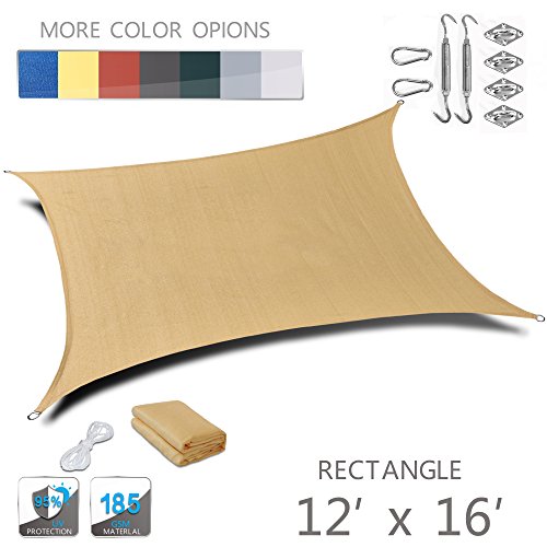 LOVE STORY 12′ x 16’Rectangle Sand UV Block Sun Shade Sail with Stainless Steel Hard ...
