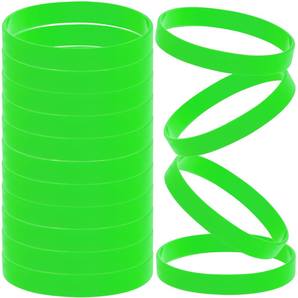 CREATCABIN 24Pcs Light Green Silicone Bracelet Rubber Wristbands Blank Sports Wristbands Bulk Stretch Plain Solid Color Silicone Elastic Bracelet for Adult Men Women Teams Party Gifts 2.4x0.5 Inch