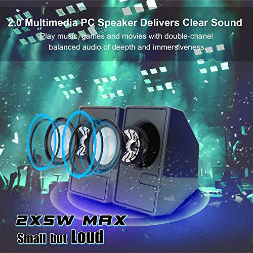 Computer Speakers, D7 Desktop Speakers USB Powered with Flashing LED Lights, 2.0 PC Speakers with 3.5mm Aux Audio Jack& Volume Control, Stereo Sound Gaming Computer Speakers for PC Laptop TV, Black