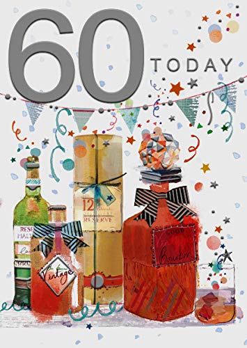 60th Birthday Card for A Man - Vintage Spirits - 8.5 x 6 Inches - Words and Wishes