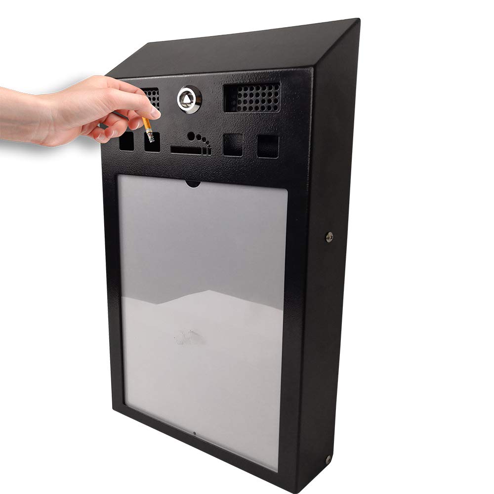 Innoaeons CIGARETTE BUTT RECEPTACLE WALL MOUNTED ASHTRAY CIGARETTE BIN WITH ADVERTISING SCREEN (Blac
