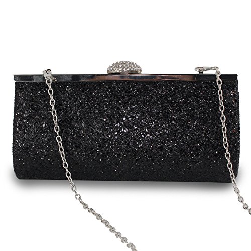Missfiona Sparkly Glitter Formal Clutch Purse Wedding Party Evening Bag for Women(Black) - Thumbnail 4