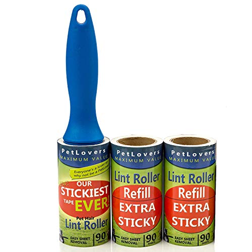 PetLovers Extra Sticky Lint Rollers, 270 Sheets for Pet Hair Removal, Dog and Cat Lint Remover