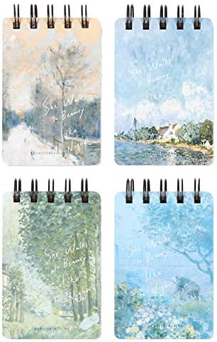 Siixu Sisley Pocket Spiral Notepads, Small Coil Memo Pads/Notebooks, Hardcover Compact Journals, A7 Flip Notebooks Set, Unique Beautiful Designed, Mini, Pack of 4, Quad, College Ruled Office Product