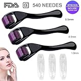 Airblasters 3in1Derma Roller for Face and body - 0.5+1.0+1.5mm Derma Roller Titanium Professional Grade Microneedle Kit - 540 Titanium Micro Needles