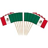 JAVD CYPS 100 Pcs Mexico Flag Mexican Toothpick Flags, Small Mini Stick Cupcake Toppers Mexican Flags,Country Picks Party Decoration Celebration Cocktail Food Bar Cake Flags