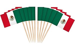 JAVD CYPS 100 Pcs Mexico Flag Mexican Toothpick Flags, Small Mini Stick Cupcake Toppers Mexican Flags,Country Picks Party Decoration Celebration Cocktail Food Bar Cake Flags