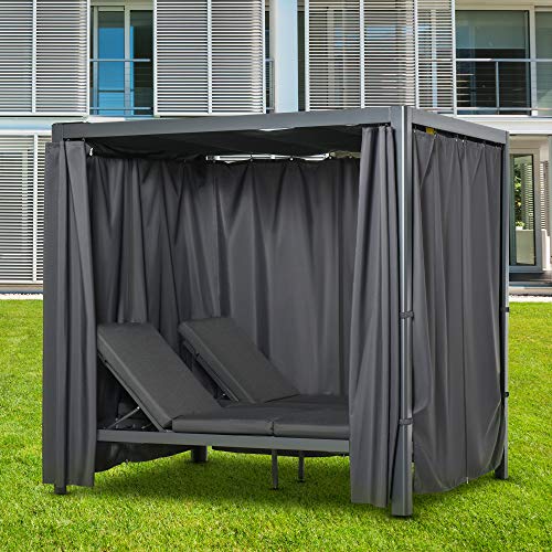 Outsunny Sonnenliege für 2 Personen Doppelliege mit Vorhängen Sonnendach Pavillon Gartenliege Sonnenbett vertsellbar… – Bild 3