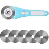 60mm Rotary Cutter with 5pcs Extra Blades, Bearing Design Rolling Cutter with Safety Lock for Fabric, Leather, Crafting, Sewing, Quilting, Fabric Rotary Cutter Perfect for Left &amp; Right Hand (Blue)