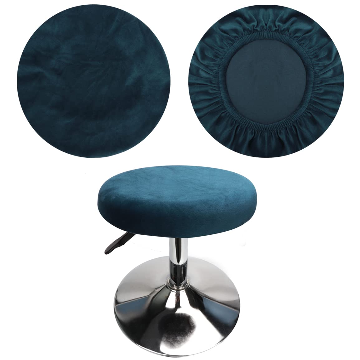 HuaLiSiJi Stool Covers Round 12"-16"/30-40cm Bar Stool Covers Velvet Round, Fabric is Soft and plush Washable Easy Care and Durable (Peacock Blue)