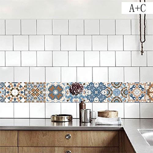 Wall Tile Peel and Stick, Moroccan Style PVC Refurbished Wall Stickers Self-Adhesive Home Decor (AA)
