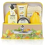 Deluxe Natural Spa Gift Basket with Lemon Essential Oils, Aromatherapy Spa Baskets with Bubble Bath, Shower Gel, & Body Lotion Gift Set for Women and Teens.Relaxation Gift kit for Women,Thank You Gift