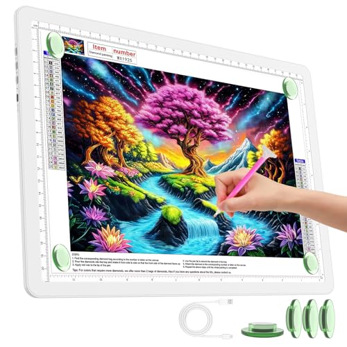 TOHETO Rechargeable A4 Light Pad for Diamond Painting, Ultra Bright Tracing Light Box for Drawing, Wireless Lightbox for Tracing and Drawing, Cordless Diamond Art Light Board for Sketching (White)