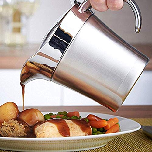 Stainless Steel Double Insulated Gravy-Boat Jug-Sauce - with Hinged Lid Steak-Sauce-Pot (16 ozï¼‰
