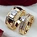 Haluoo Couple Rings, Men's Women's Gold Stainless Steel Wedding Bands Cubic Zirconia Diamond Engagement Promise Rings, Size 5-14 (9, Women)