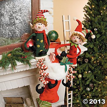 Set of 2 Long Leg Holiday Decorations - Elf Dolls - Christmas Elves