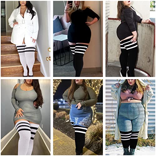 Plus Size Womens Thigh High Socks for Thick Thighs Extra Long Striped