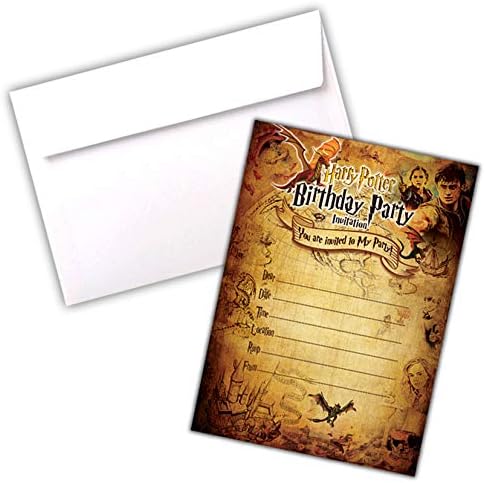 Harry Potter Invitations | A6 Pack of 20 Cards | Party Invites | Kids Children Boys Girls | 200gsm Gloss Cards | with C6 Envelopes & Thank You Cards Options (With Envelopes)