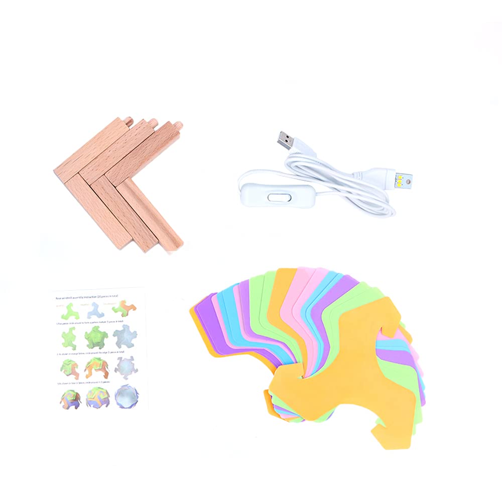 Tiardey 20PCS Plastic USB DIY Puzzle Lamp Desktop Splicing Night Light With Wooden Base Kit - Colorful