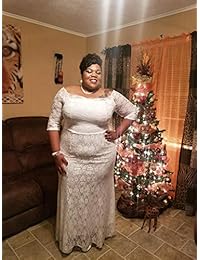 FUSENFENG - Vestido para mujer, talla grande, de encaje fuera del hombro, para boda, fiesta de noche, Maxi Vestido