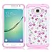 Core Prime Case, Elegant Choise Slim Dual Layer Armor Studded Rhinestone Bling Phone Case Cover with Flower Pattern for Samsung Galaxy Core Prime / Prevail LTE G360 (White+Pink)