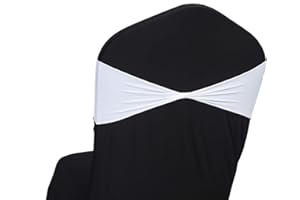MDS-MEGADECORSUPPLY MDS Pack of 10 Spandex Chair Sashes Bows Elastic Stretch Dining Chair Bands Ties Without Slider Buckle Universal fits for Wedding Baby Shower Birthday Party Banquet Event Decoration - White