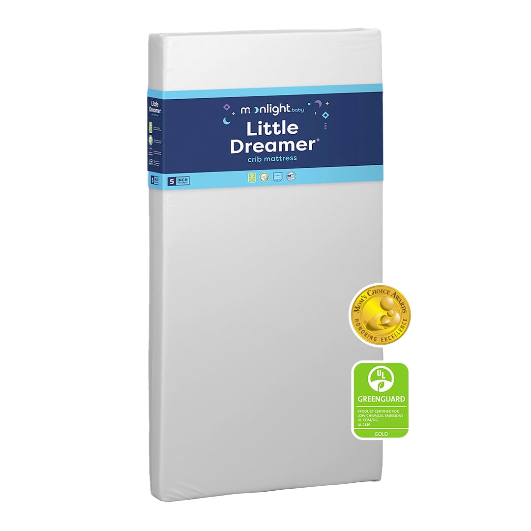 Photo 1 of (for portable crib) Moonlight Slumber Little Dreamer Crib Mattress – Dual-Sided Baby and Toddler Mattress, Firm Infant Support, Waterproof and Hypoallergenic, 5" Foam, Standard Size, Made in USA