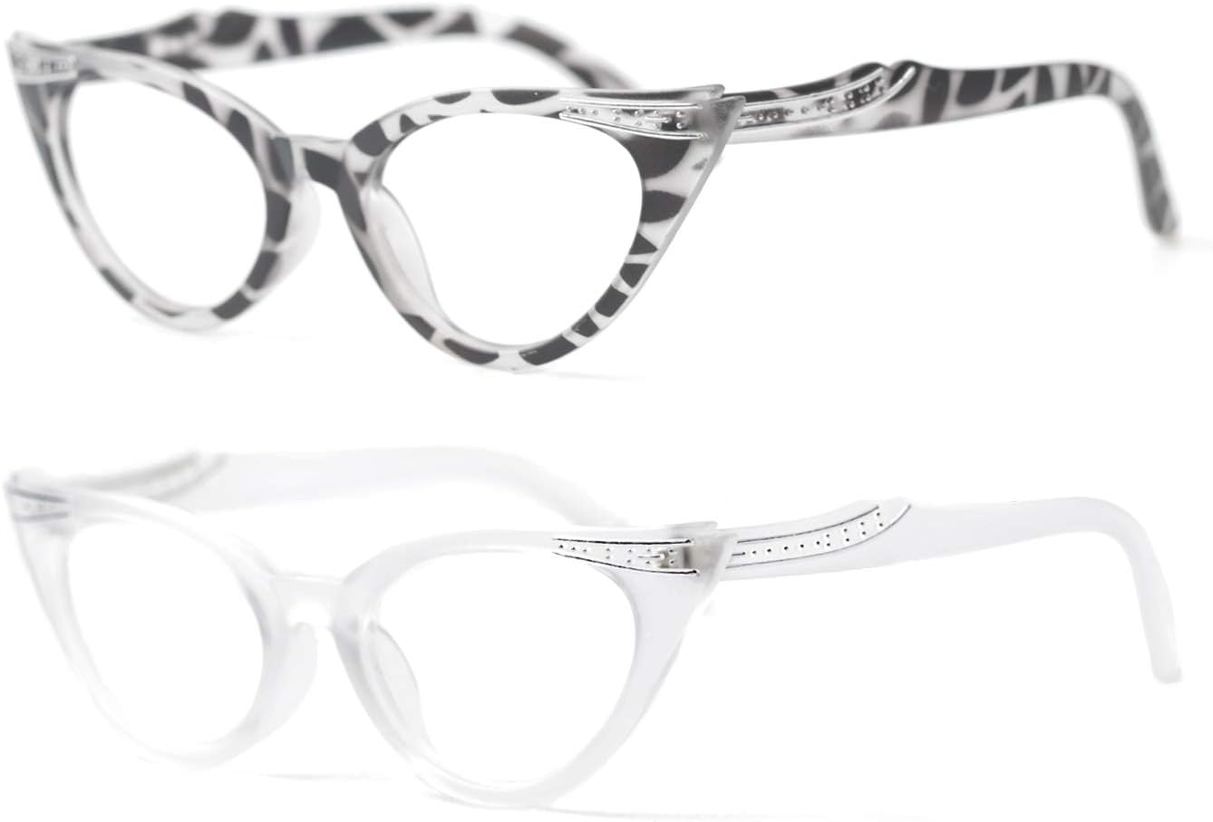 SOOLALA Womens Vintage Cateyes 80s Inspired Fashion Reading Glasses with Rhinestones