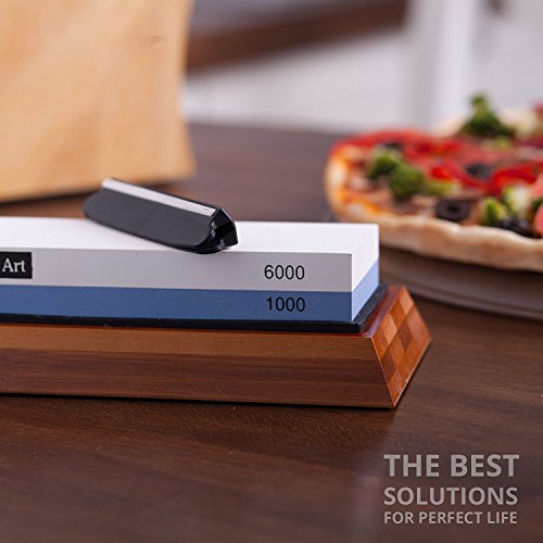 Whetstone Knife Sharpening Stone | Waterstone Knife Sharpener 1000-6000 Grit with Non-Slip Bamboo Base and Angle Guide | Best Wet Stone Kitchen Knives Sharpening Kit