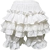 Nite closet Lolita Bloomer Shorts for Women Black Ruffled Cute Cotton Lace Pants