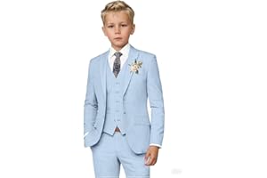 JUDHGGX Boys Linen Suit for Summer Wedding 3 PC Notch Lapel Kids Tuxedos Toddler Formal Wear