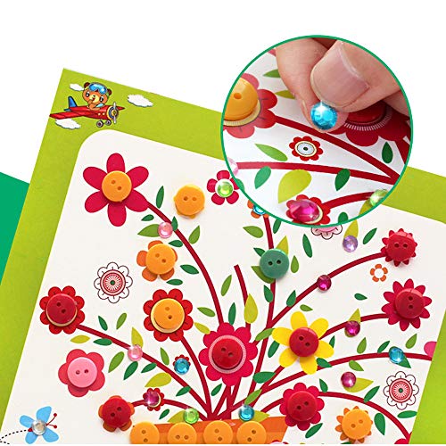 Lovyan Colorful Sticky Buttons and Diamonds Paintings Mosaic Sticker Art Sticky DIY Handmade Art Kits for Kids, Set of 8 (B)