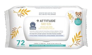 ATTITUDE Sensitive Skin Care Baby Natural Baby Wipes Fragrance Free 72 Wipes