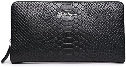 Real Leather Long Wallet for Men Snakeskin Zip Around Checkbook Clutch Bag Large Wristlet Purse Credit Card Holder Handbag Black Genuine Leather