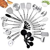Bella Quin Kitchen Utensil Set | 27-Piece Durable, Long-Lasting, Stainless Steel Cookware Set | Non-Stick & Dishwasher Safe | Premium Quality Ladle, Whisk, Peeler, Tongs, Grater, Measuring Spoons