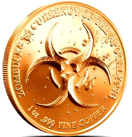 Apocalypse warning Coin Set , collectors , 3 x 1 oz fine copper art bullion rounds , Starving Liberty, Feast Dollar , Dying Eagles... with BIO - HAZARD WARNING SYMBOL... on reverse of all 3 coins
