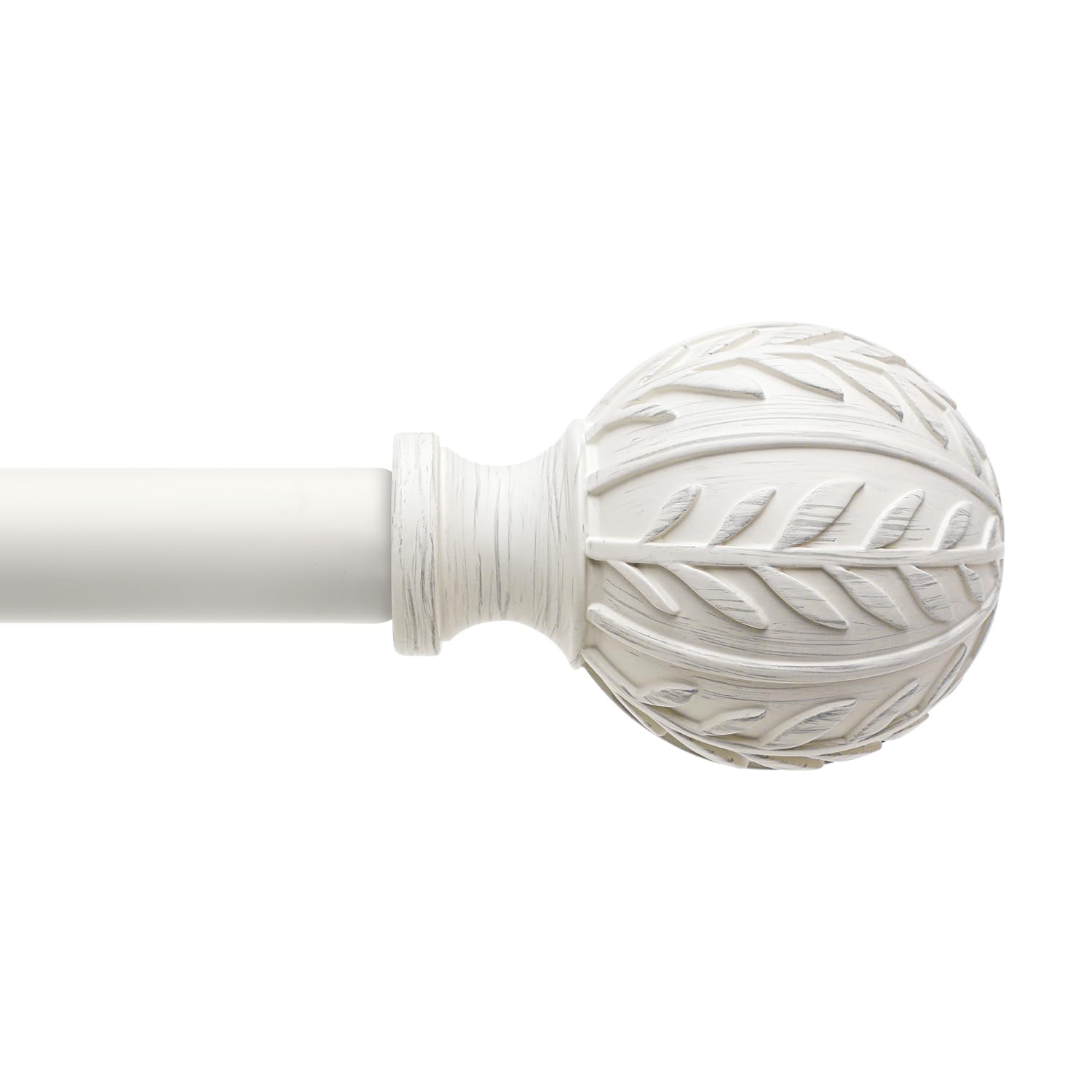 QDWIS Antique White Curtain Rods for Windows 48 to 84 inch,1" Adjustable Heavy Duty Window Curtain Rod with Leaf Finials,Rustic Decorative Drapery Rods Set,Size:36-88'' Image