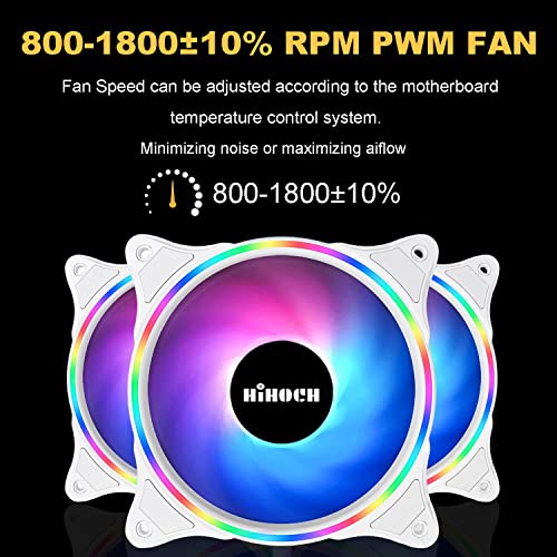 HiHOCH RGB PWM Case Fans with Controller and Remote,Dual Light Loop 5V