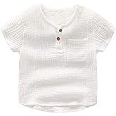 Ashmyova Boys Cotton Linen Shirt Toddler Boys Pocket Button Short Sleeve T Shirt Tees Tops