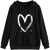 SweatyRocks Women's Graphic Drawstring Hoodie Tops Long Sleeve Drop Shoulder Casual Pullover Hooded Sweatshirts