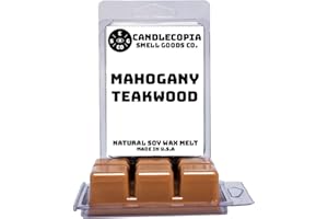 Candlecopia Mahogany Teakwood Strongly Scented Hand Poured Vegan Wax Melts, 12 Scented Wax Cubes, 6.4 Ounces in 2 x 6-Packs