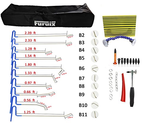 Click Here to See More Images PDR Rod Dent Removal Tools Furuix 22pcs PDR Tool Paintless Hail Removal Dent Puller Tap Down Auto Car Ding Dent Repair Kit Rod Hook Wedge Paintless Dent Repair Tools